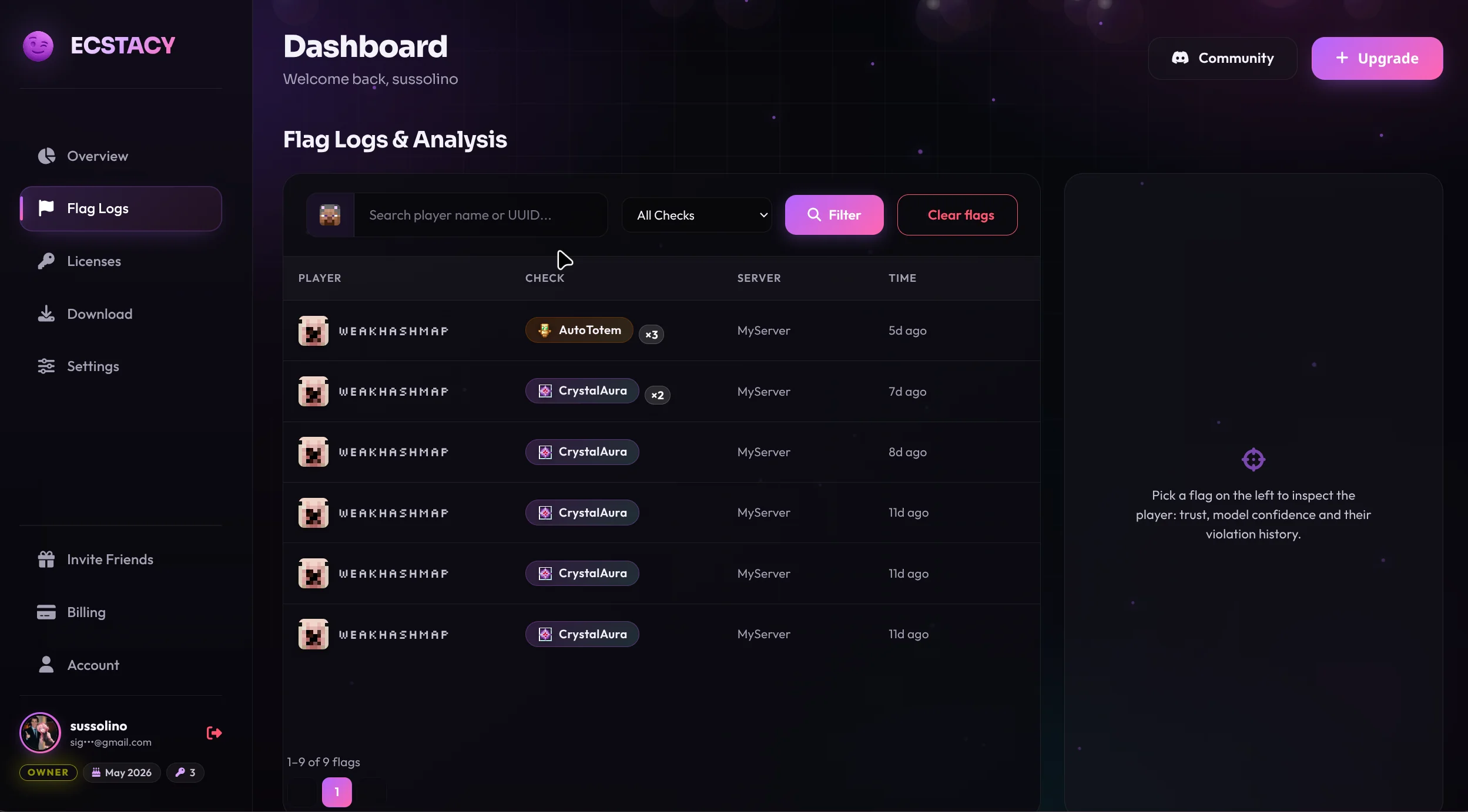 Ecstacy Dashboard - Flag Logs and Forensics